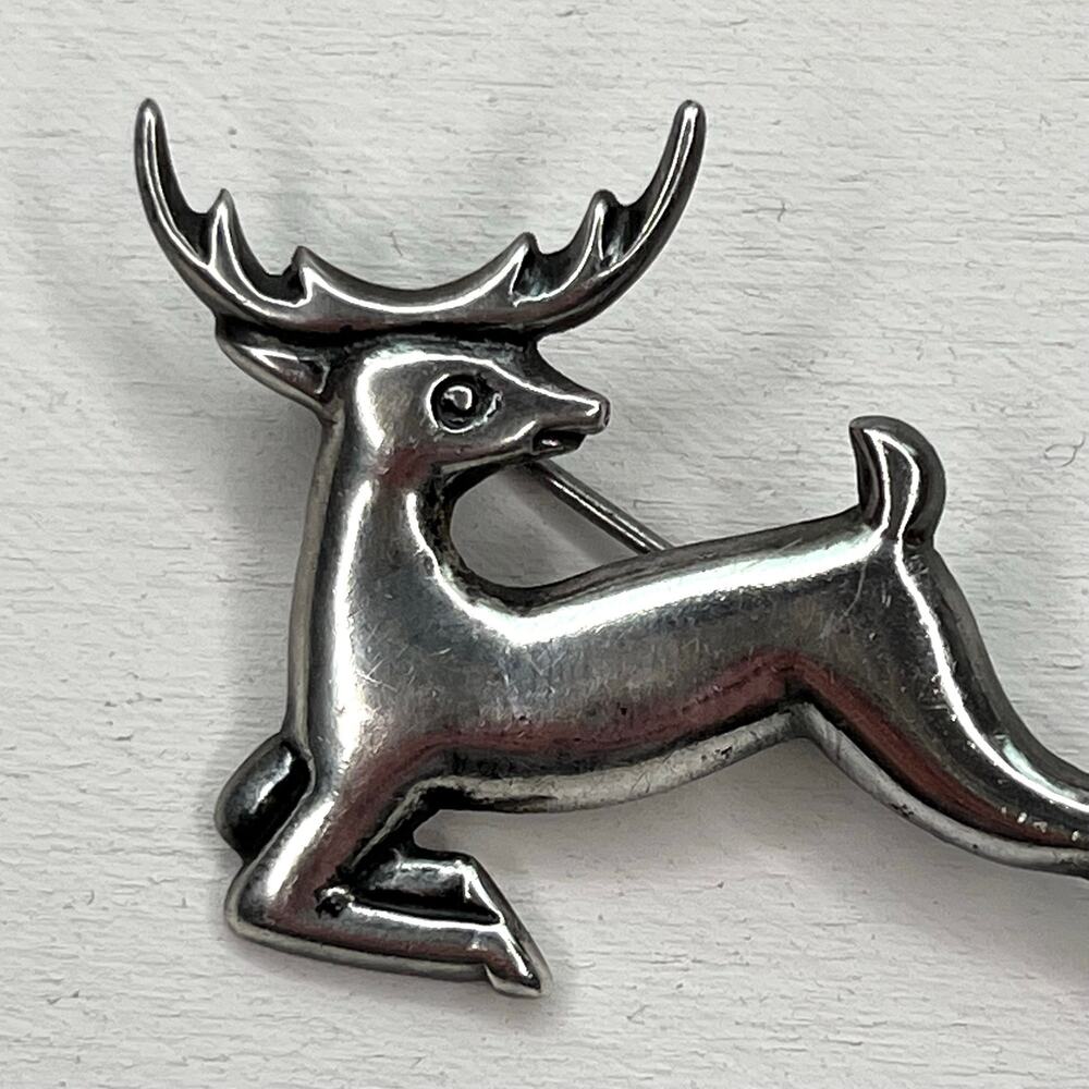 Vintage Mid Century Mexico 925 Sterling Silver Leaping Deer Stag Brooch Pin - Picture 3 of 10
